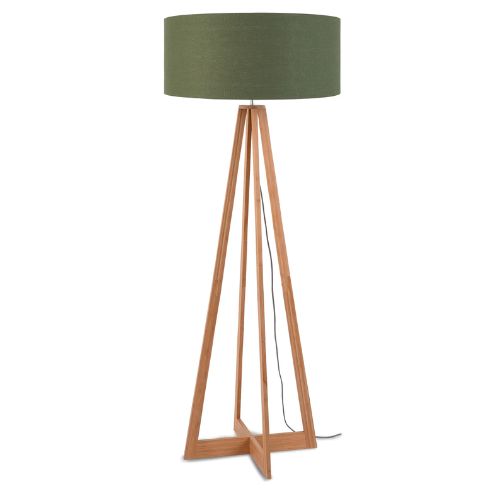 Vloerlamp bamboe 4-poot Everest h.158cm/kap 60x30cm, linnen green forest